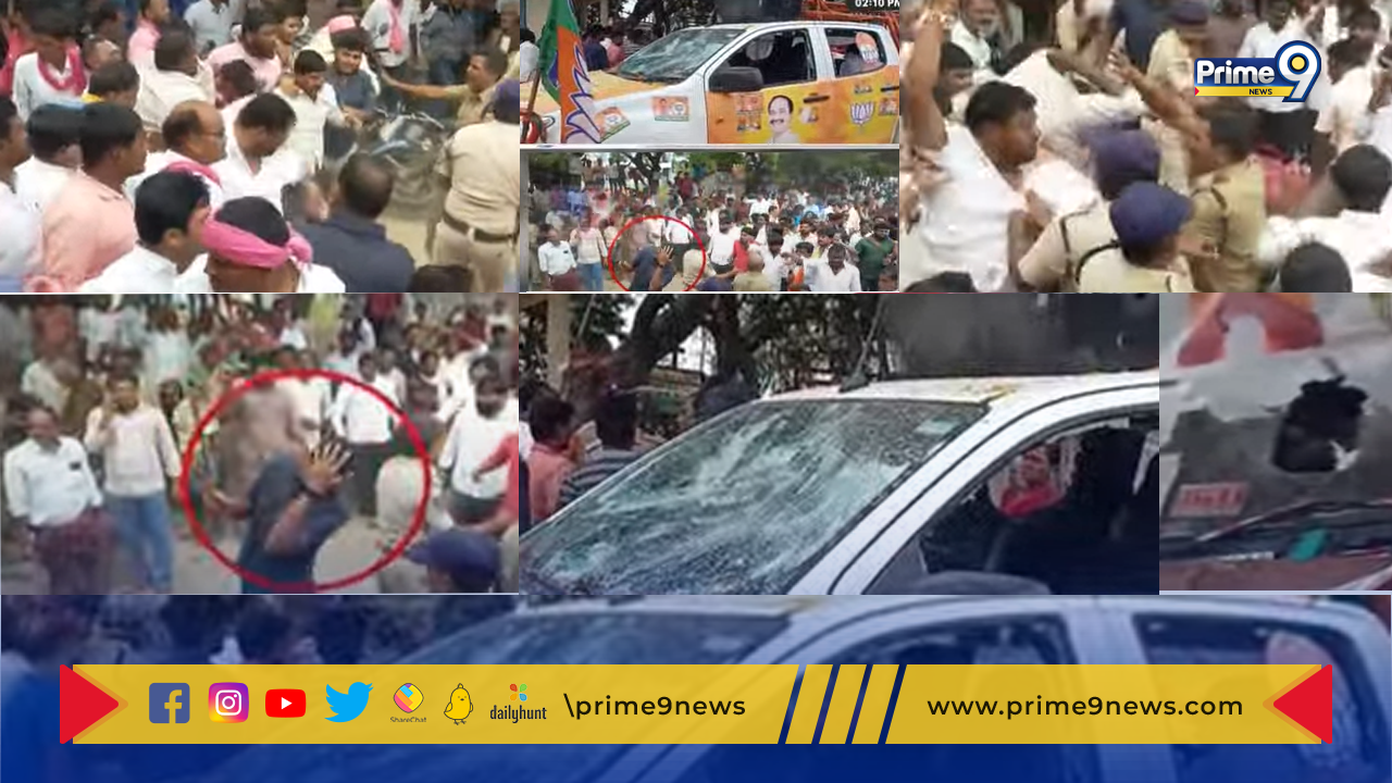 Attack on Etela Rajender Convoy: ఈటెల కాన్వాయిపై రాళ్ల దాడి..పలివెలిలో ఘటన